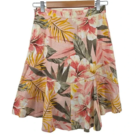 Joie Radhiya Linen Floral High Low Skirt Womens 2 Dusty Nude Vacation Boho - Picture 2 of 7